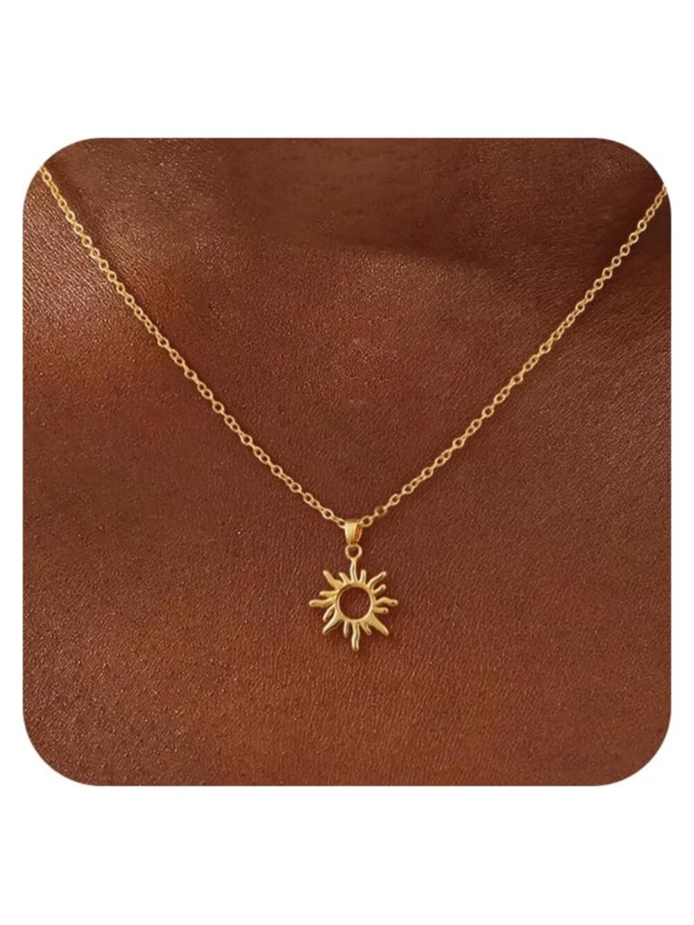 14k Gold Plated Layered Sun Pendant Necklace